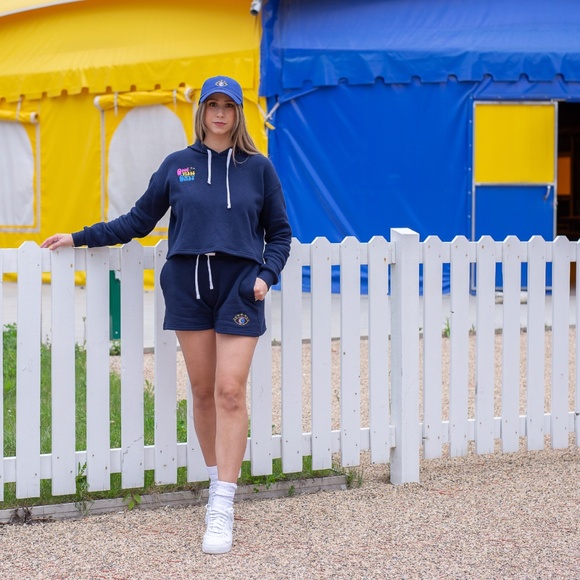 Adult Cropped GOOD VIBES Hooded Sweatshirt-Navy - Picture 2 of 4